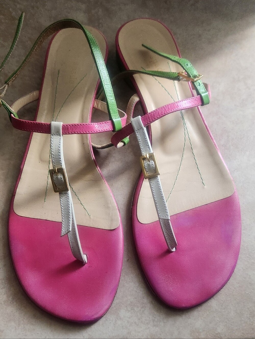 Kate Spade Pink T-Strap Sandals with Green Ankle Strap
